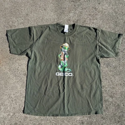 y2k Geico Gecko Shirt Mens XL Green Graphic Tee Hanes Heavyweight safari 24x30 - Image 1 of 3