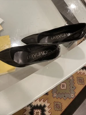 Sleek Leather Calvin Klein Heels Black Pumps Size 10 Women's - Image 1 of 4