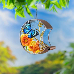 Handbemaltes Vogelfutterhaus aus Glas, Schmetterling - Bild 1 von 3