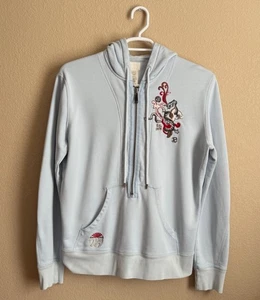 Diesel Pullover Hoodie 1/2 Zip Women's XXL Light Blue Embroidered Graphic RARE - Picture 1 of 12
