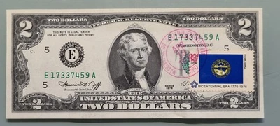1976 Two Dollar Federal Reserve Note $2 with Stamp - First Day of Issue #96403 - Image 1 of 2