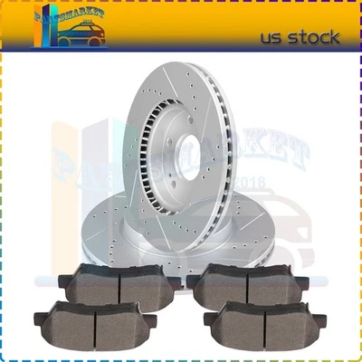 Front Brake Disc Rotors & Ceramic Pads Fits Hyundai Elantra Kia Forte Drill Slot - Image 1 of 4