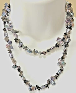 Honora 36" Keshi Pearl Necklace Purple Pink Blue Iridescent 925 Lobster Clasp - Picture 1 of 9