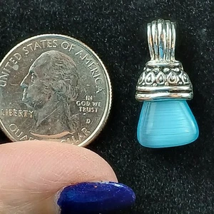Sterling Silver Blue Cats Eye Glass Small Dangle Earrings 1" - Picture 1 of 5