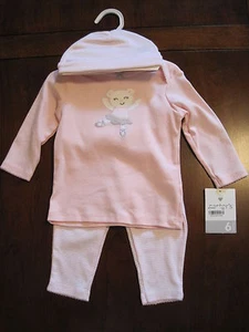 New NWT Carter Girl Pink Stripe Ballerina Bear Pants Top Hat 3 Pc Set 9 month - Picture 1 of 6