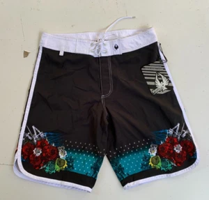 NOVEMBER CLOTHING Men's Board Beach Surf Shorts Black Floral Retro Size 32 NWT - Picture 1 of 10