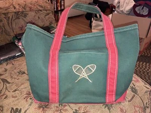 Vintage L.L. Bean LL Bean Canvas Bag boat and Tote Green Red Snow Shoe Embroider - Picture 1 of 12
