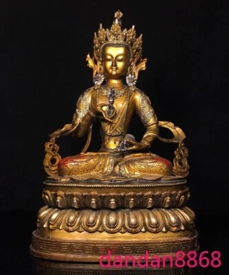 15.2" Antiguo Templo Budista Tíbet Bronce Dorado Kwan-Yin Vajrasattva Buda Estatua Foto 1 de 4