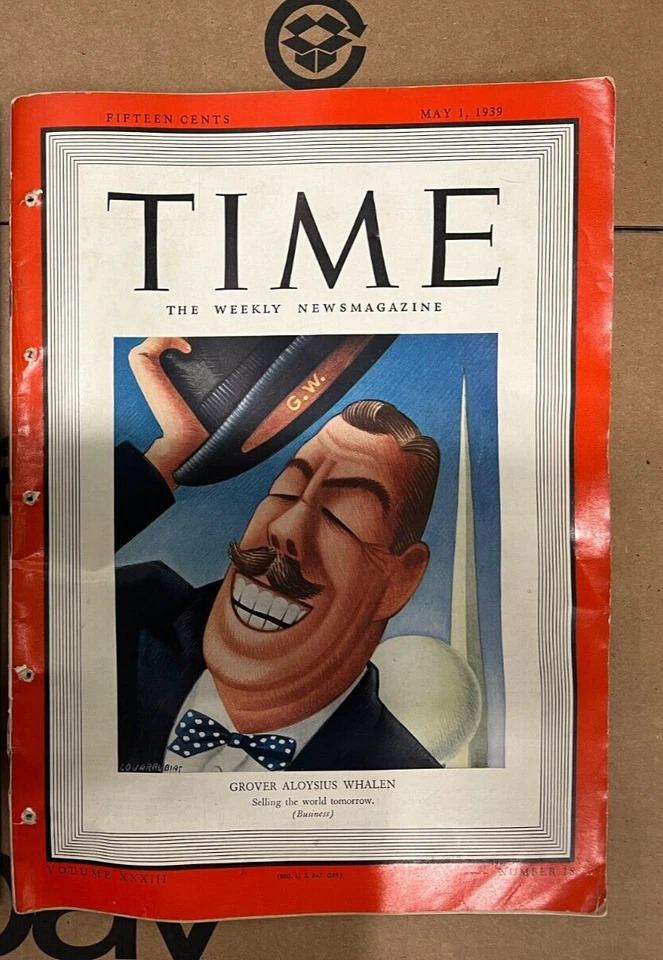 Time The Weekly News Magazine Grover Aloysius Whalen Vol XXXIII No 18 May 1 1939 - Image 1 of 2