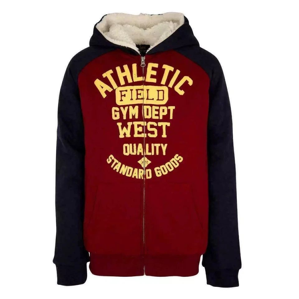 Lee Youth Boys Sherpa Lined Full Zip Fleece Hoodie Jacket Size S Tawny Port