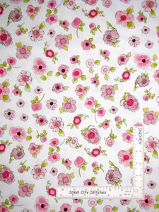 Loralie Pink Flower Fabric By The Yard Parlor Posies Cotton Loralie Designs - Picture 1 of 1