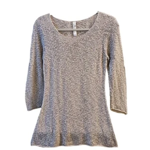 Indigenous Gray Organic Cotton Long Sleeve Crochet Knit Lightweight Sweater Sz S - Picture 1 of 10