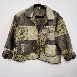 Giacca di Seta Vintage Trapuntata Patchwork Reversibile Donna Grande Verde Core Cottage - Foto 1 di 9