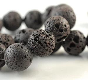 14MM DARK BROWN VOLCANIC BASALTIC LAVA GEMSTONE GRADE B ROUND LOOSE BEADS 16inch - Picture 1 of 3