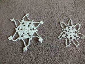 Collectible Holiday Christmas Crocheted Snowflakes set 2 White NICE Need Hanger