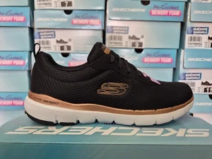 SKECHERS WOMENS SHOES BLACK LADIES LACE SKETCHERS MEMORY FOAM WALKING TRAINERS - Picture 1 of 20
