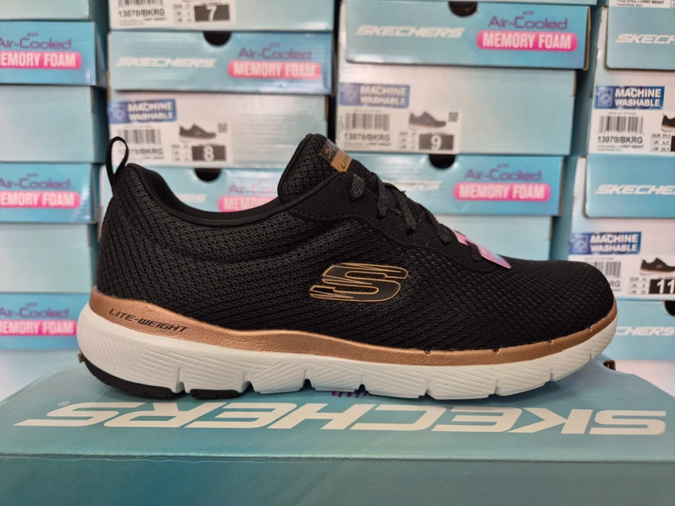 SKECHERS WOMENS SHOES BLACK LADIES LACE SKETCHERS MEMORY FOAM WALKING TRAINERS - Image 1 of 4