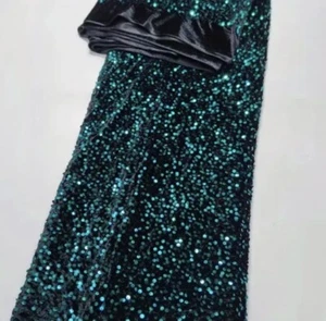 "Halber Meter schwarz grün Pailletten Stretch Samt Kleid Stoff 58"" - Bild 1 von 2