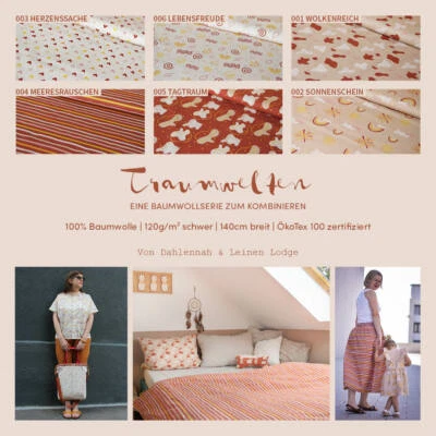 Baumwoll Webware bedruckt Meterware - Traumwelten - Erdtöne, Wellen, Sonne 25cm - Bild 1 von 4