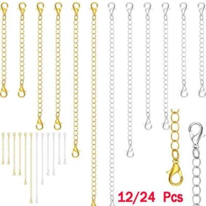 12/24X Stainless Steel Necklace Jewelry Bracelet Extender Chain Set Lobster lock - Picture 1 of 14