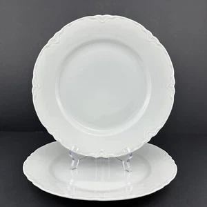 Oscar & Edgar Gutherz ROYAL White Dinner Plates (2) Scalloped Beaded Rim - Picture 1 of 16