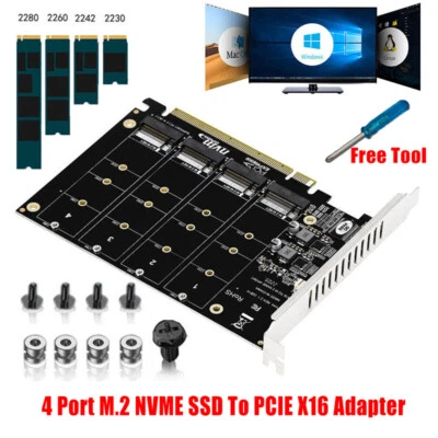 M.2 NVME SSD To PCIE X16 Adapter 4 Port NVMe To PCI-e Host Controller - Image 1 of 4