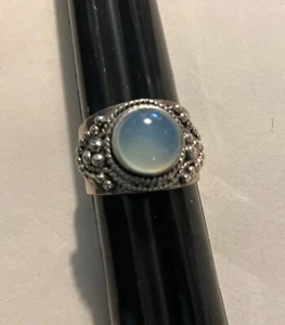 Silver Plated Rainbow Moonstone Ring Size 6 - Picture 1 of 4