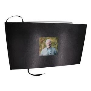 Black Textured Faux Leather Funeral Guest Book, Memorial Guest Book - Picture 1 of 6