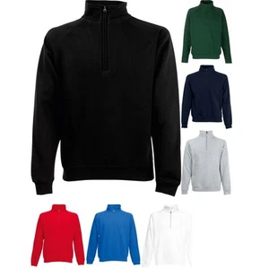 Mens Fruit of the Loom Classic Cotton Rich 1/4 Zip Neck Sweat Shirt Top - Picture 1 of 8