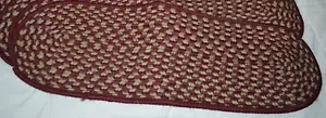 RUSTIC PRIMITIVE WOVEN STAIR TREAD RUNNER RUG BURGUNDY BEIGE 9.5X28" NON SLIP - Picture 1 of 3