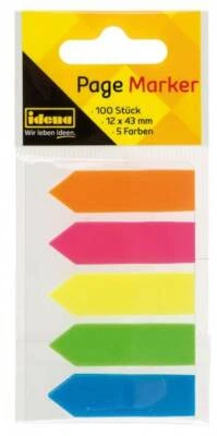 Idena Page Marker Pfeil, 100 Stück, 12 x 43 mm, 5 Neonfarben 312731 Büro