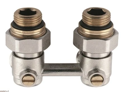 Hahnblock Hahnblöcke Eck / Durchgang 50mm f.Heizkörper, Klemmverschraubung 15/1. - Bild 1 von 4