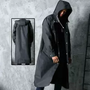 Men Black Waterproof Long Raincoat Rain Coat Hooded Trench Jacket Outdoor Hiking - Picture 1 of 13
