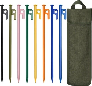 8 Pack Tent Stakes 12in Heavy Duty Tent Stakes with 8 Pack 12in Colorful - Picture 1 of 8