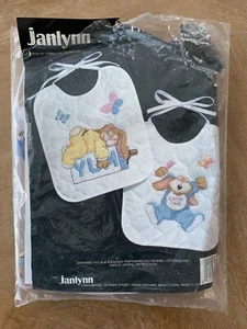 Janlynn 2004 Stamped Cross Stitch Baby Bibs Sleepy Bunnies 054-0133 New - Picture 1 of 2