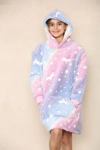 Kids Unicorn Glow in Dark Hoodie Blanket Oversized Fleece Cosy Warm Winter SALE! - Picture 1 of 10