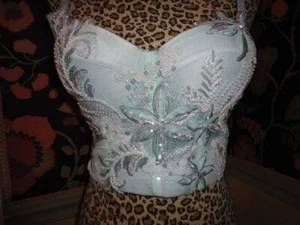 DAMEN 36B VERSTELLBAR MINTGRÜN PAILLETTEN PERLEN GLITZER STRETCH BUSTIER TOP NEU! - Bild 1 von 5
