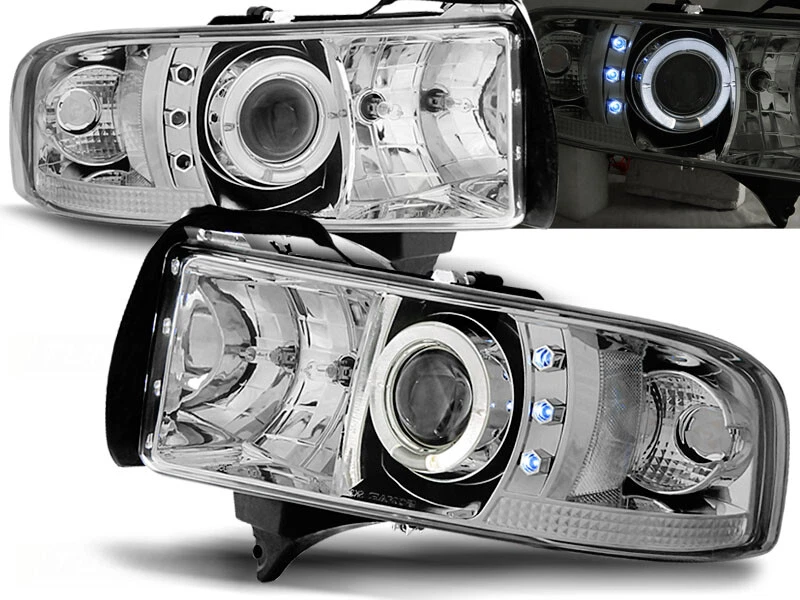 Faros para Dodge Ram 1994-1997 1998 1999 2000 2001 VR-1246 Angel Eyes cromados Foto 1 de 1