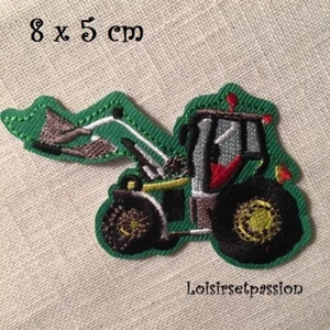 ÉCUSSON PATCH APPLIQUE thermocollant - TRACTEUR PELLETEUSE VERT ** 8 x 5 cm ** - Picture 1 of 1