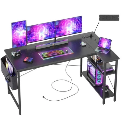 Gaming Schreibtisch L-Form 140x70cm Reversibel Eckschreibtisch mit Steckdosen - Bild 1 von 4