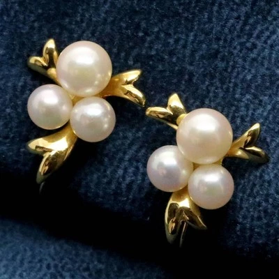 MIKIMOTO K18 3P Baby Pearl Earrings Pearl mikomoto pearl japan - Image 1 of 4