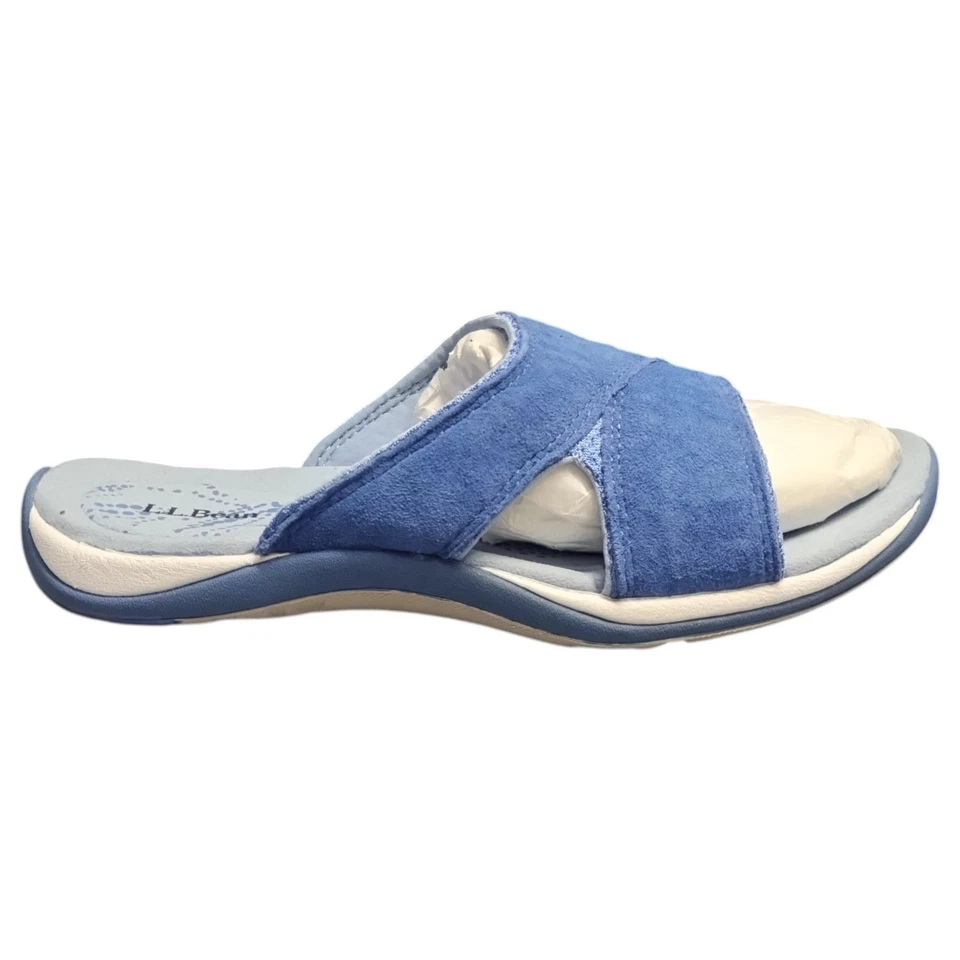 L.L. Bean Slide Sandals Womens US 7.5M Blue White Suede Casual Comfort Slip On - Image 1 of 4