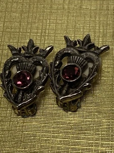 Pendientes de clip de cardo celta escocés vintage plata púrpura vidrio gemas B14A - Imagen 1 de 4