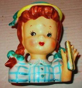 Vintage Lady Head Vase Redhead w/ Braids Missing Umbrella ? - Picture 1 of 3