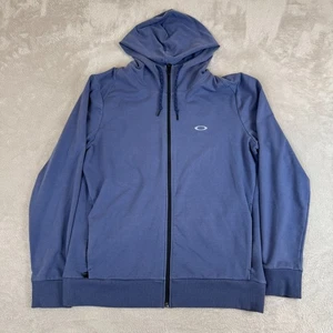 Oakley Hoodie Mens Large Blue Preowned Stretch Drawstring Full Zip Athleisure - Picture 1 of 7