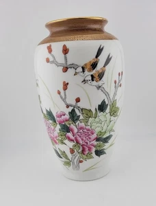 Beautiful Asian VASE Birds Floral Flowers 7 1/2 in Japan Vintage Excellent Cond - Bild 1 von 8