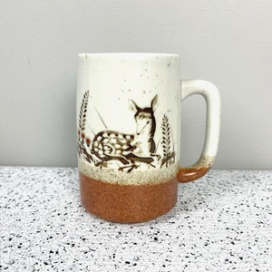 Taza de café de gres vintage Otagiri Japón animales del bosque ciervo ardilla 14 oz - Imagen 1 de 9