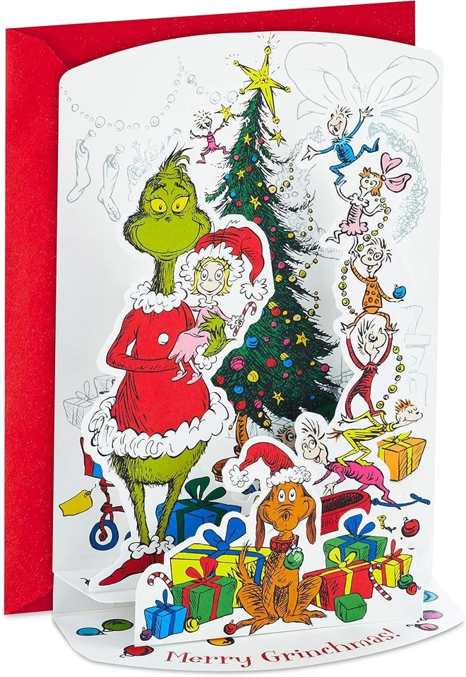 Tarjetas de Navidad Pop Up Hallmark Grinch 3D - Pack de 8 - Nuevas/Selladas Foto 1 de 4