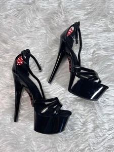 High Heels Schuhe Plateau Sandaletten Gr 36 Lack schwarz Rot Pole Dance - Bild 1 von 14