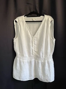 Banana Republic 100% Linen White Ivory Peplum Sleeveless Blouse Size Large - Picture 1 of 10